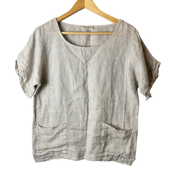 Francesca Bettini Linen Top Womens Sz Medium Made In Italy Beige Lagenlook Tunic - Picture 1 of 9